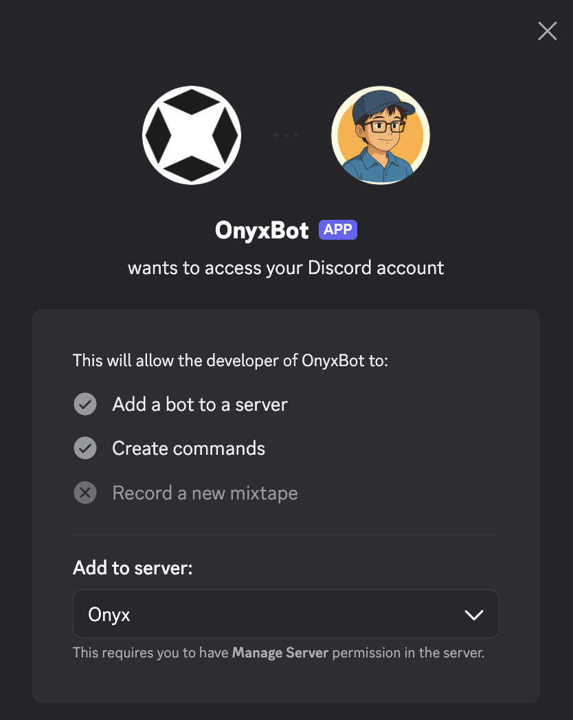 Install OnyxBot in Discord server