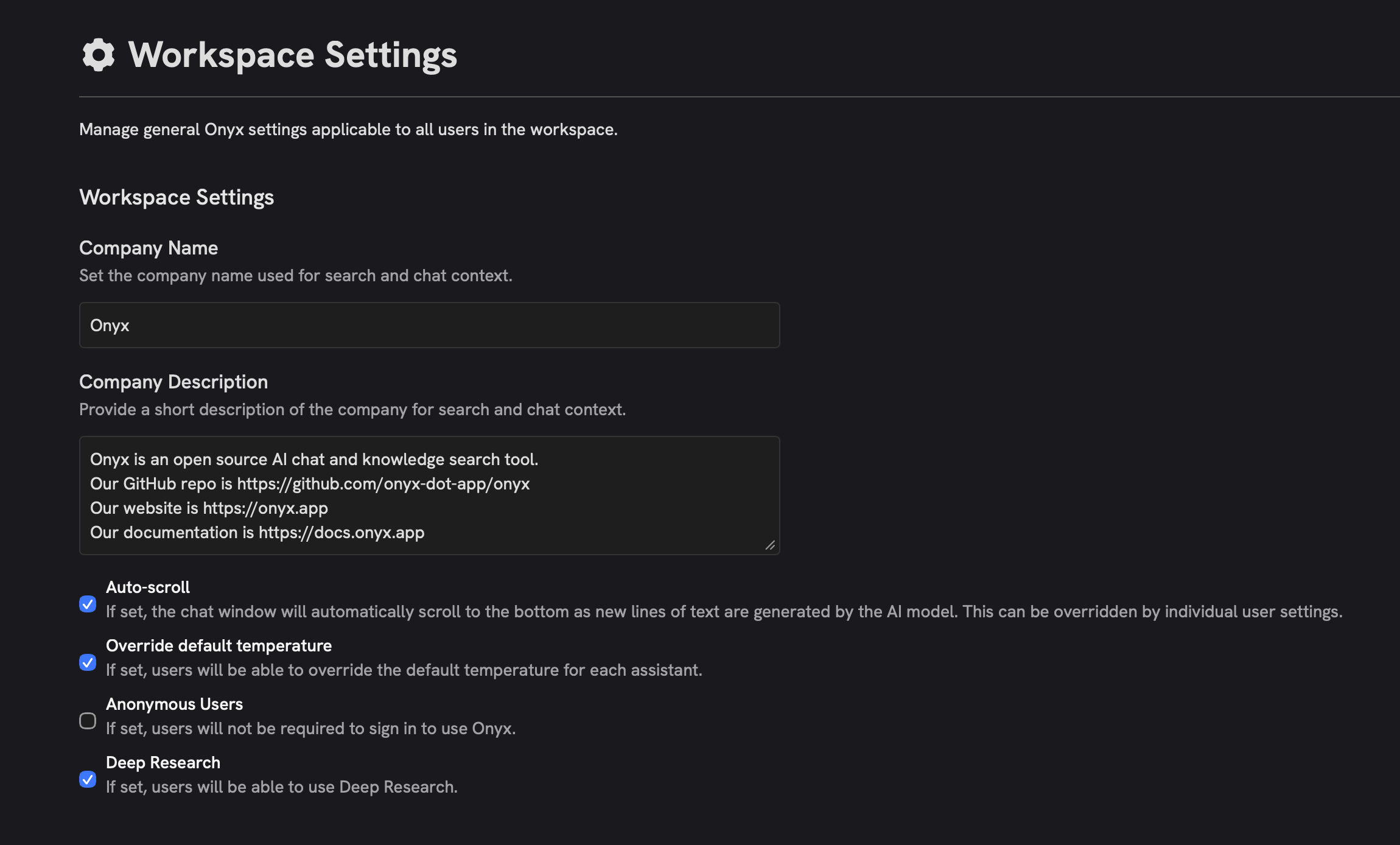 Organization info configuration