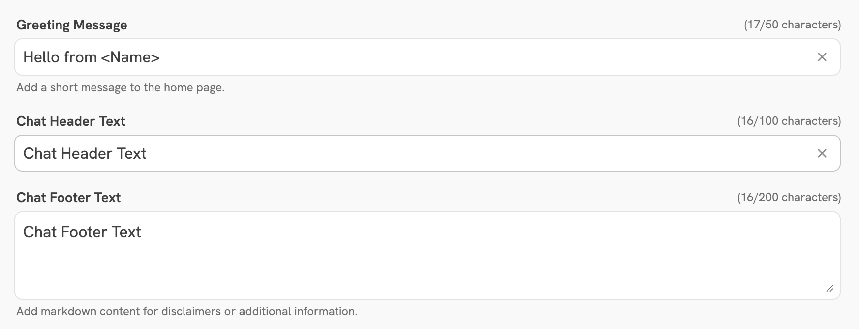Greeting Message, Chat Header, and Footer