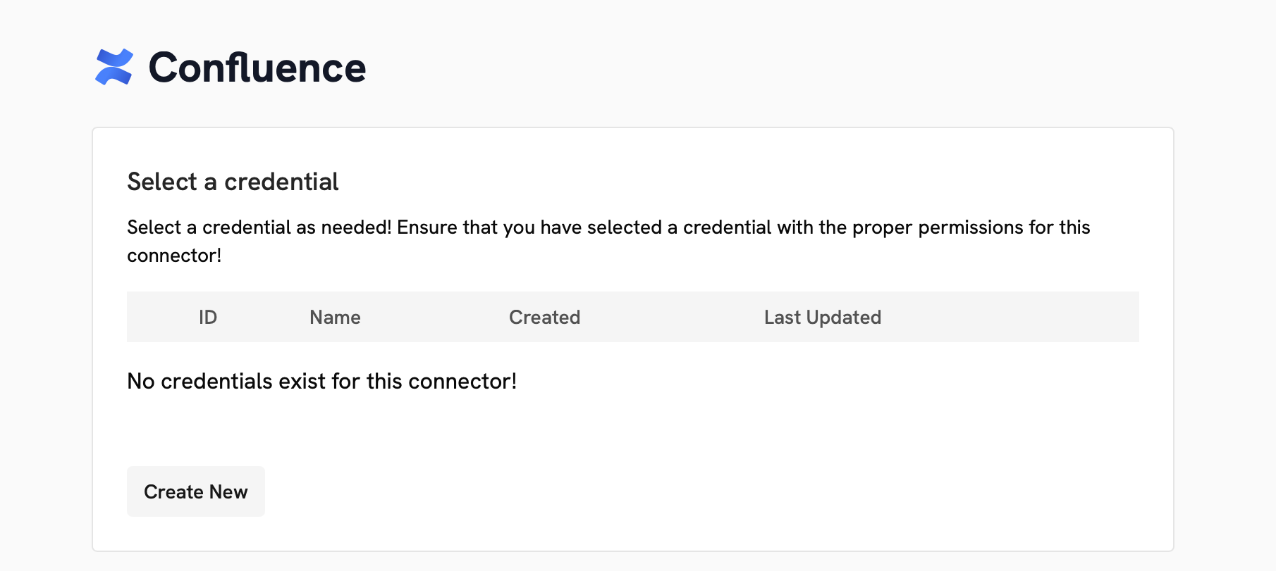 Onyx Connector Credentials page