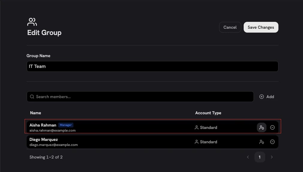 Edit Group member list with one member marked as Manager