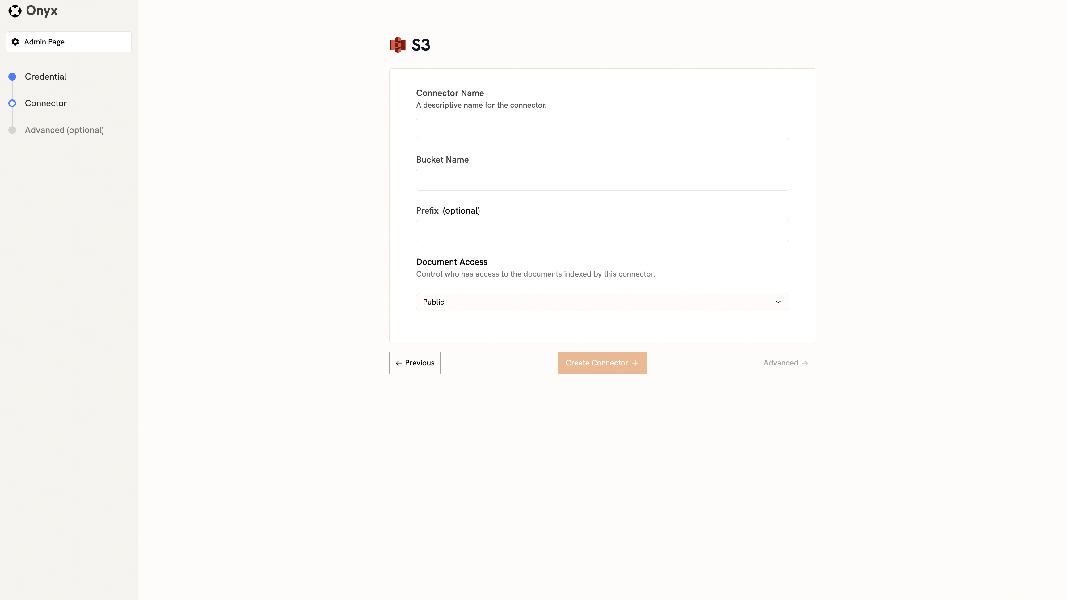 Onyx S3 connector details page