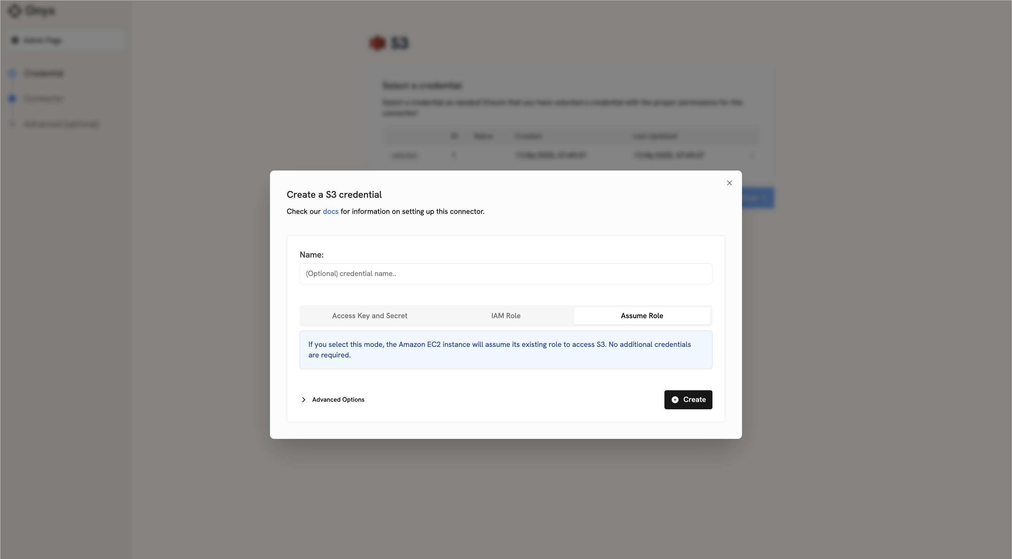 Screenshot of Onyx S3 assume role configuration