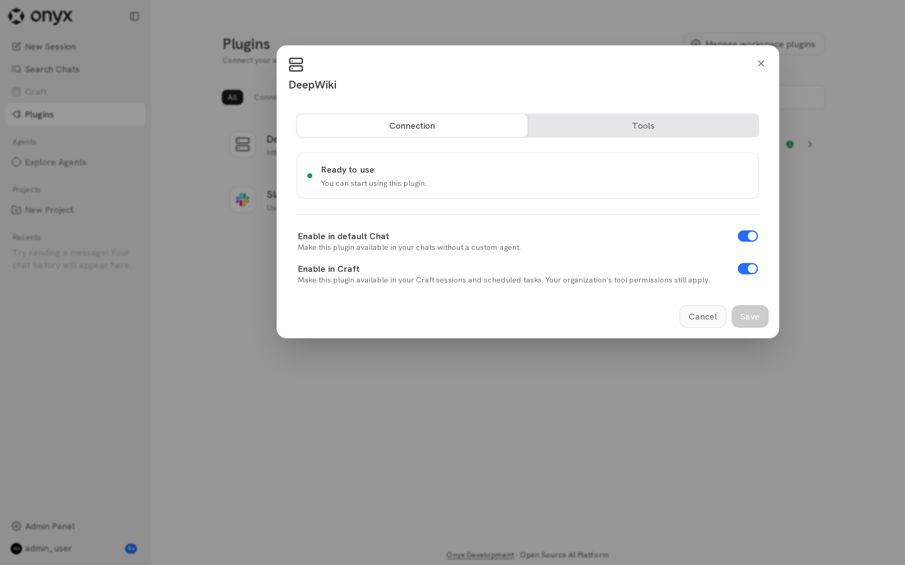 Plugin details with Ready to use, Enable in default Chat, and Enable in Craft