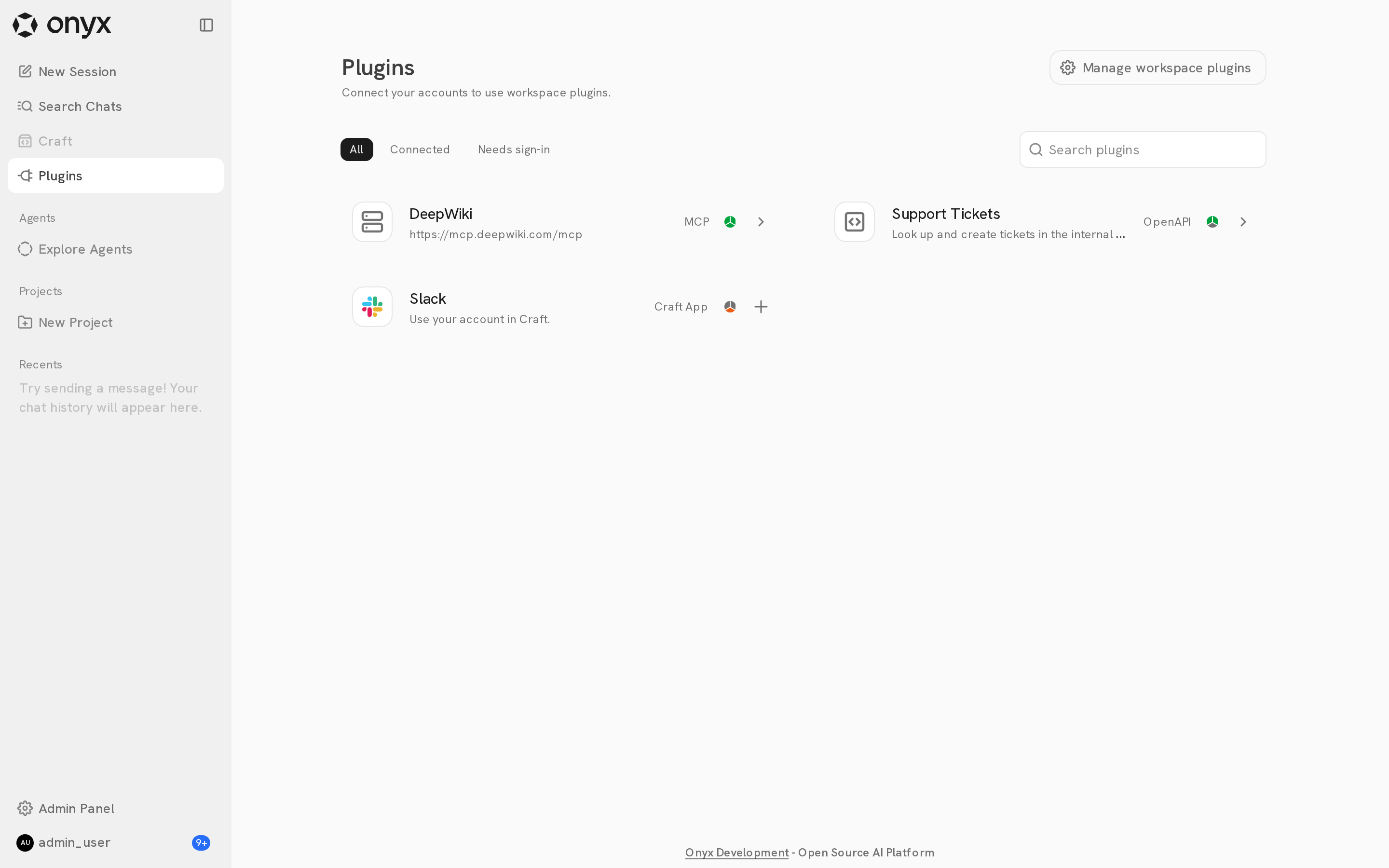 The Plugins page with an MCP server and a Slack Craft App