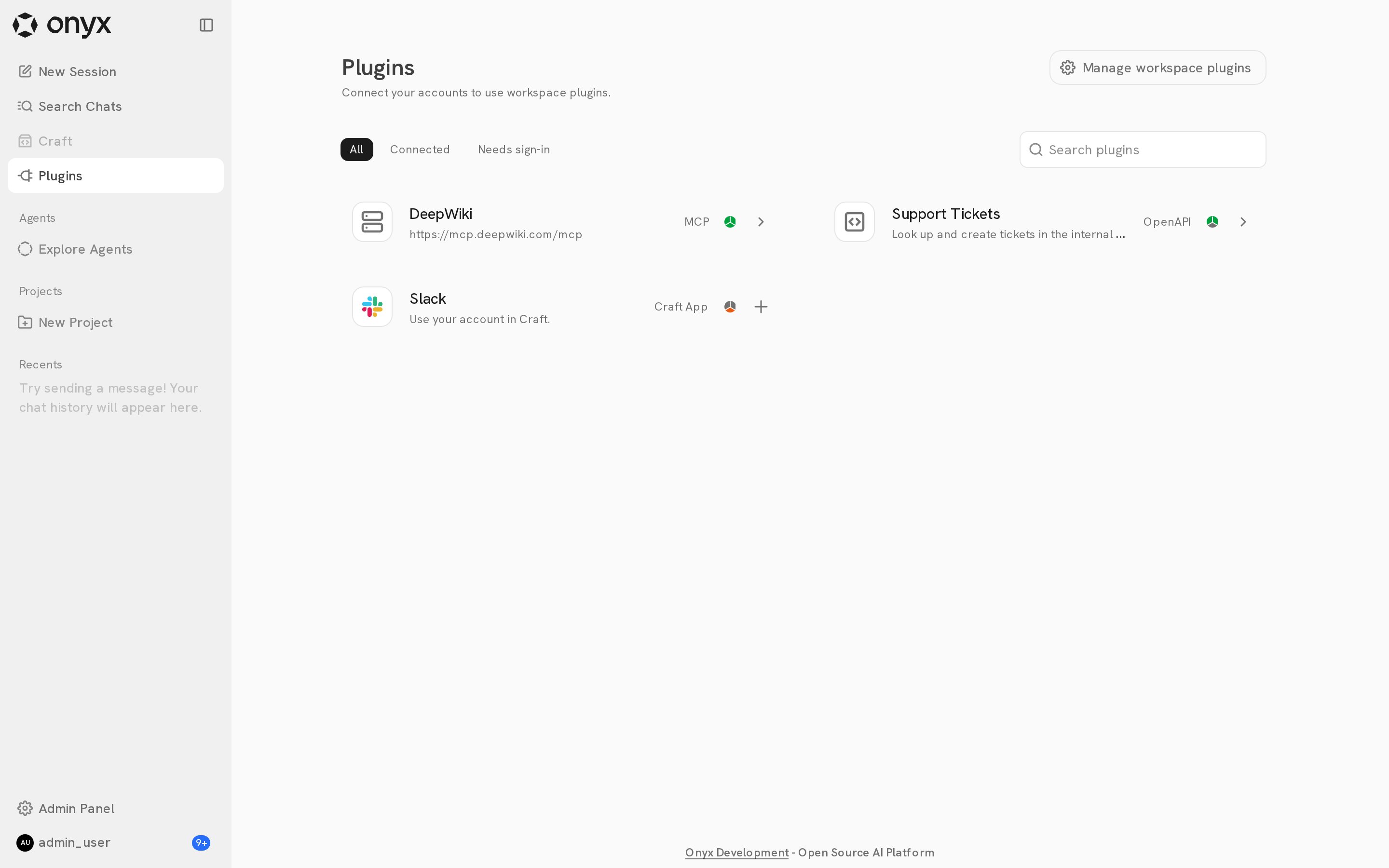 The Plugins page with an MCP server and a Slack Craft App