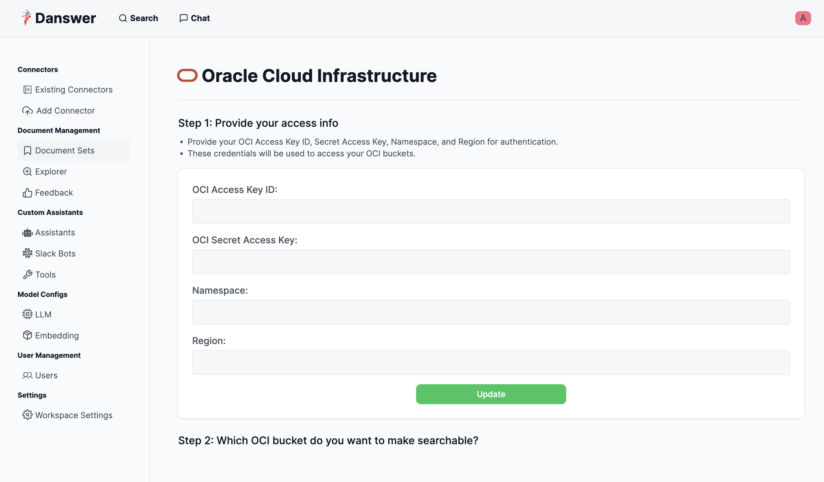 OCI credentials input