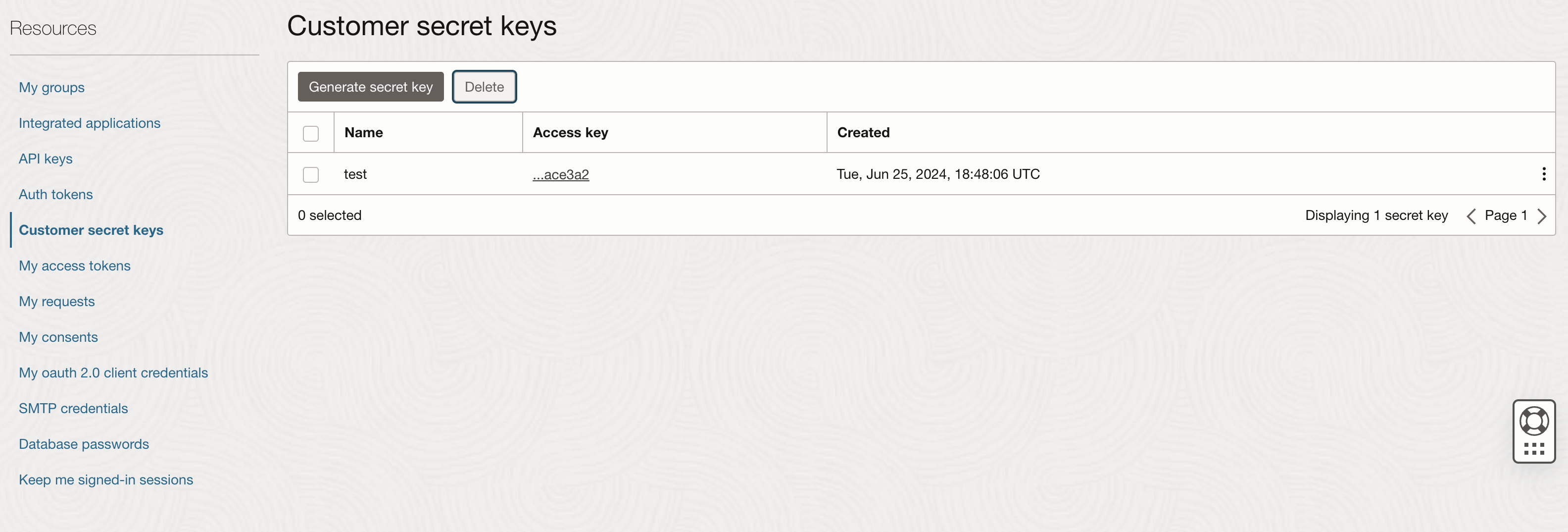 OCI secret keys list
