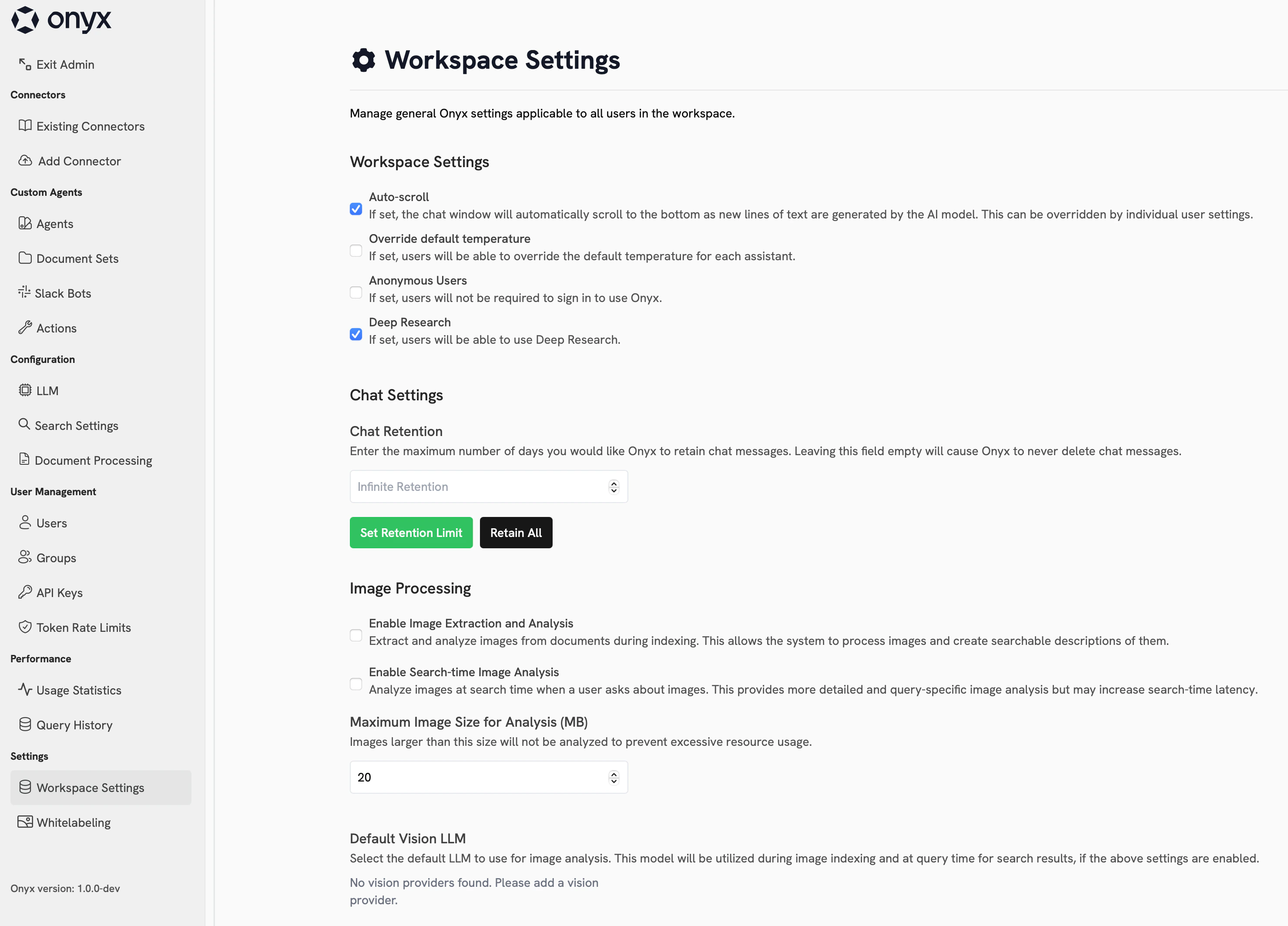 Workspace settings page
