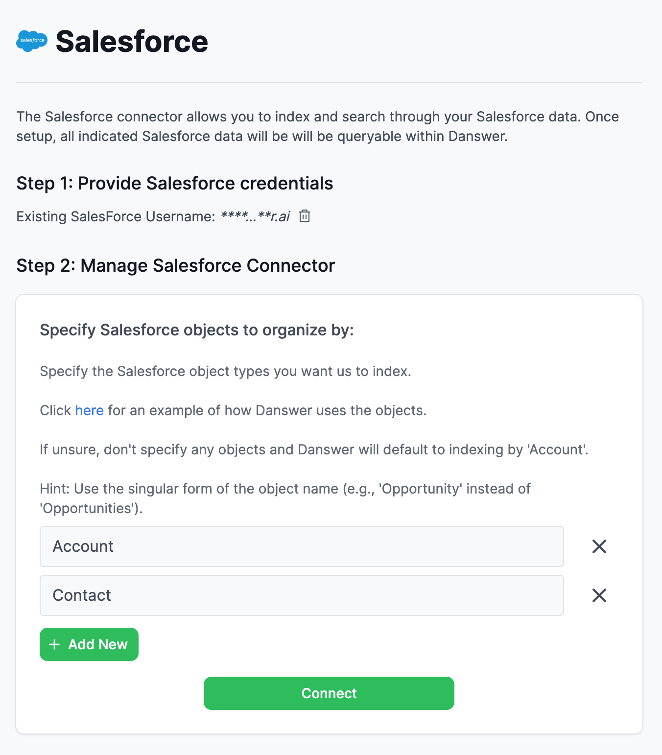 Onyx Salesforce connector advanced JSON configuration for Account and Contact objects