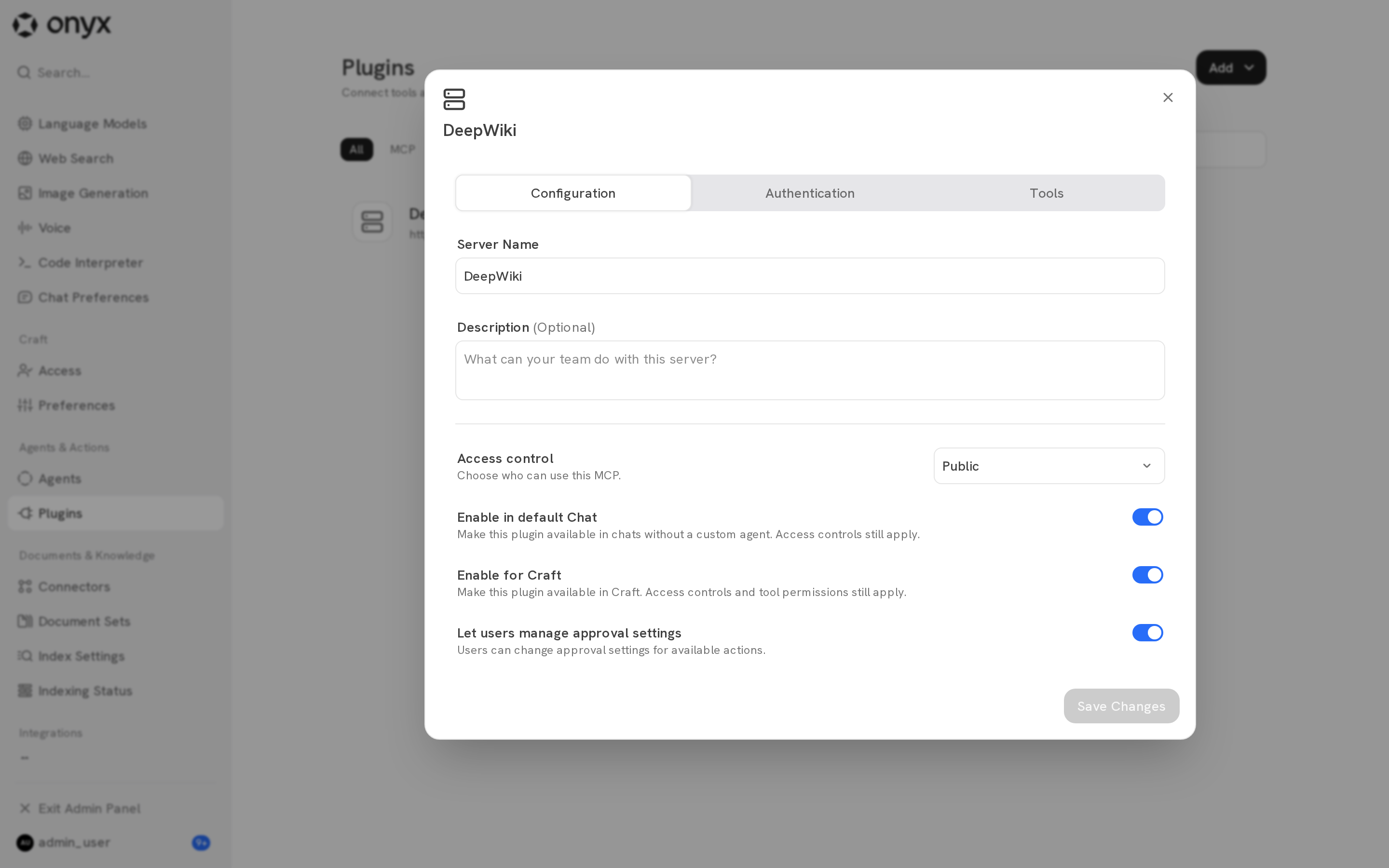 The Configuration tab for an MCP server