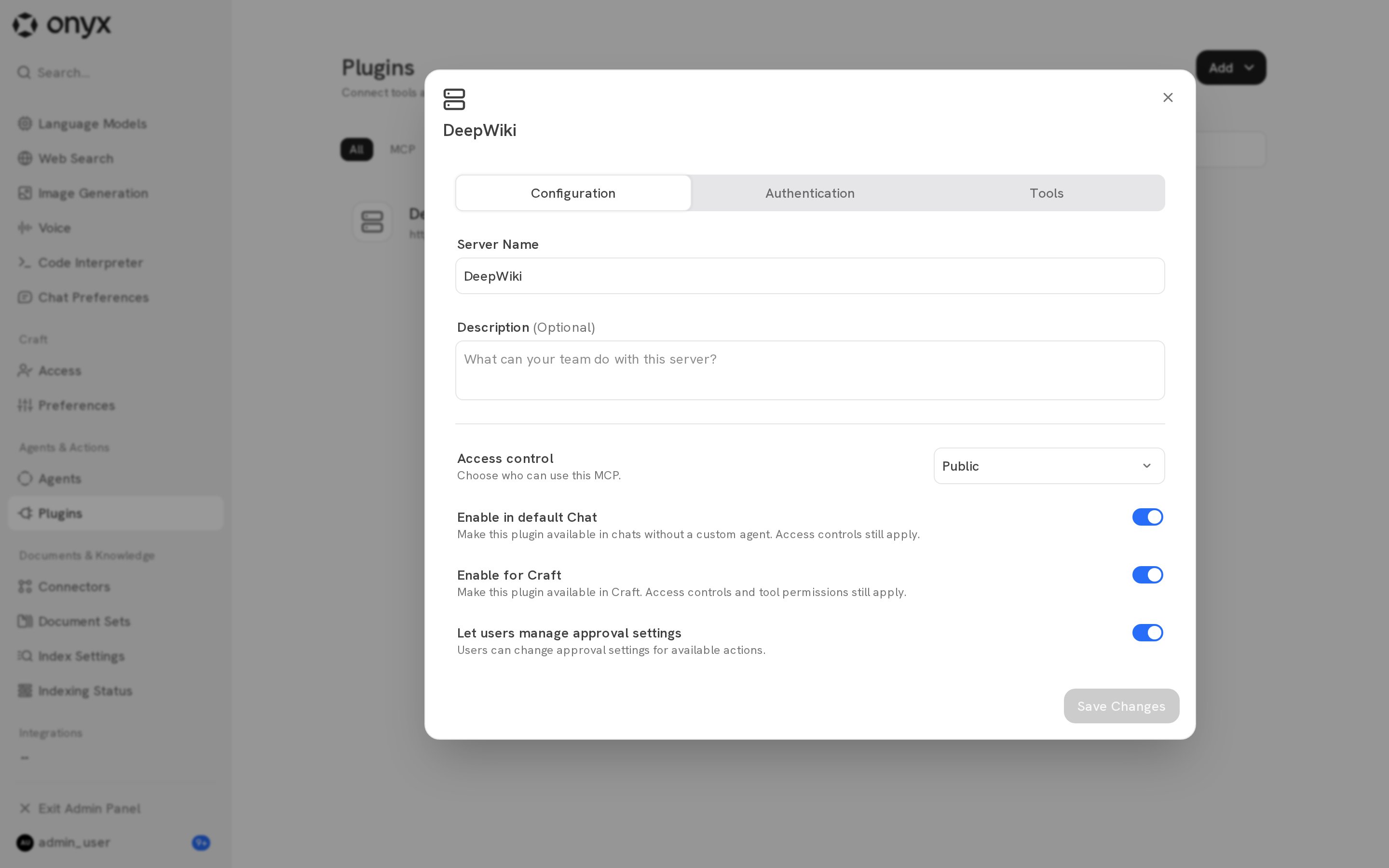 The Configuration tab for an MCP server