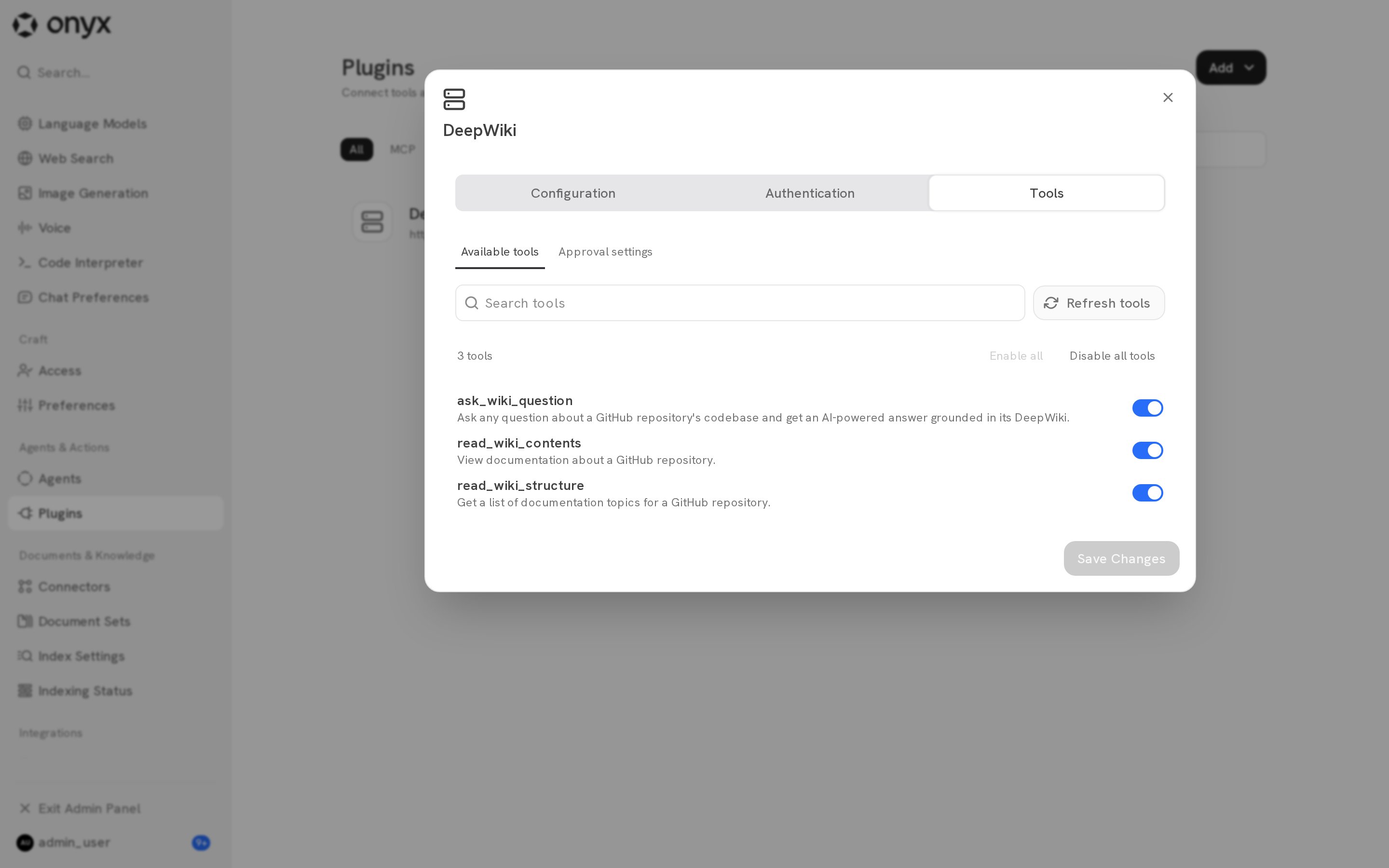 The Tools tab with the list of tools from an MCP server