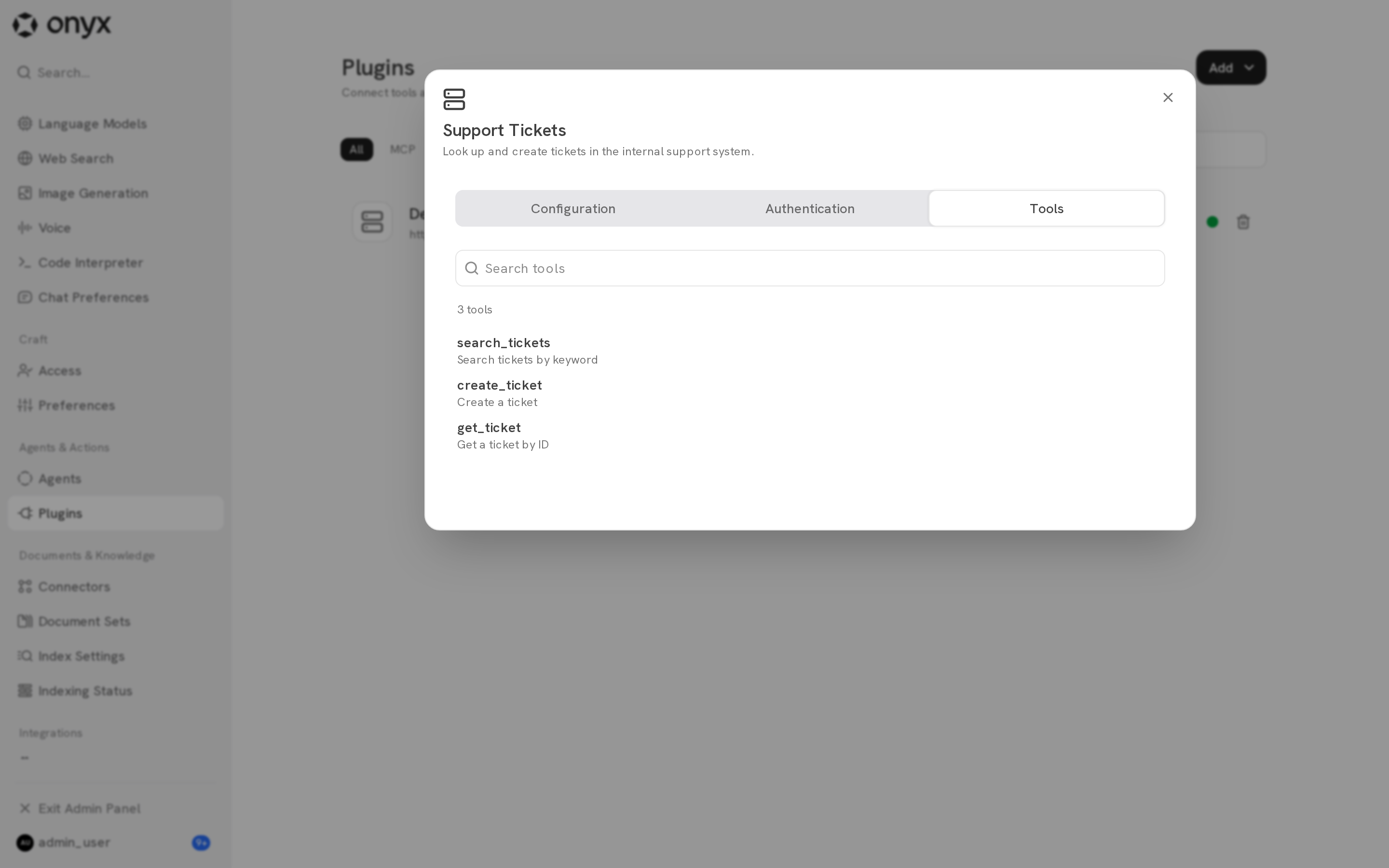 The Tools tab with the operations from an OpenAPI schema