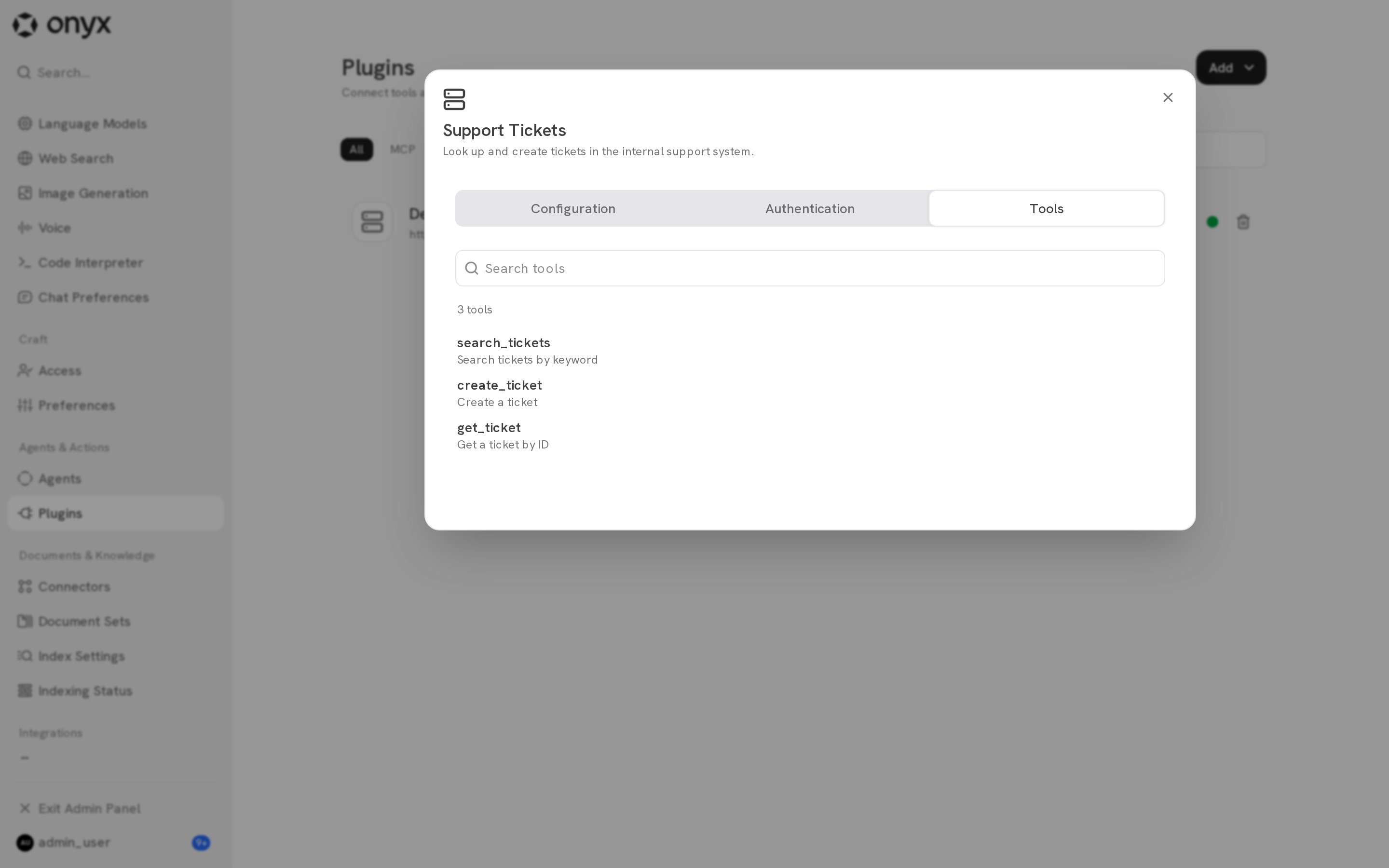 The Tools tab with the operations from an OpenAPI schema