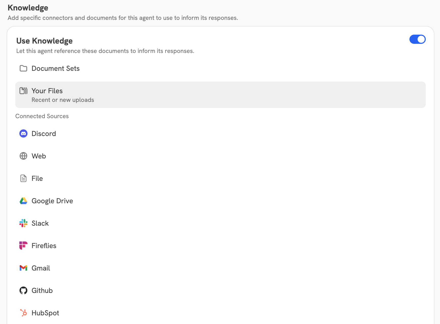 Onyx Agent Knowledge configuration