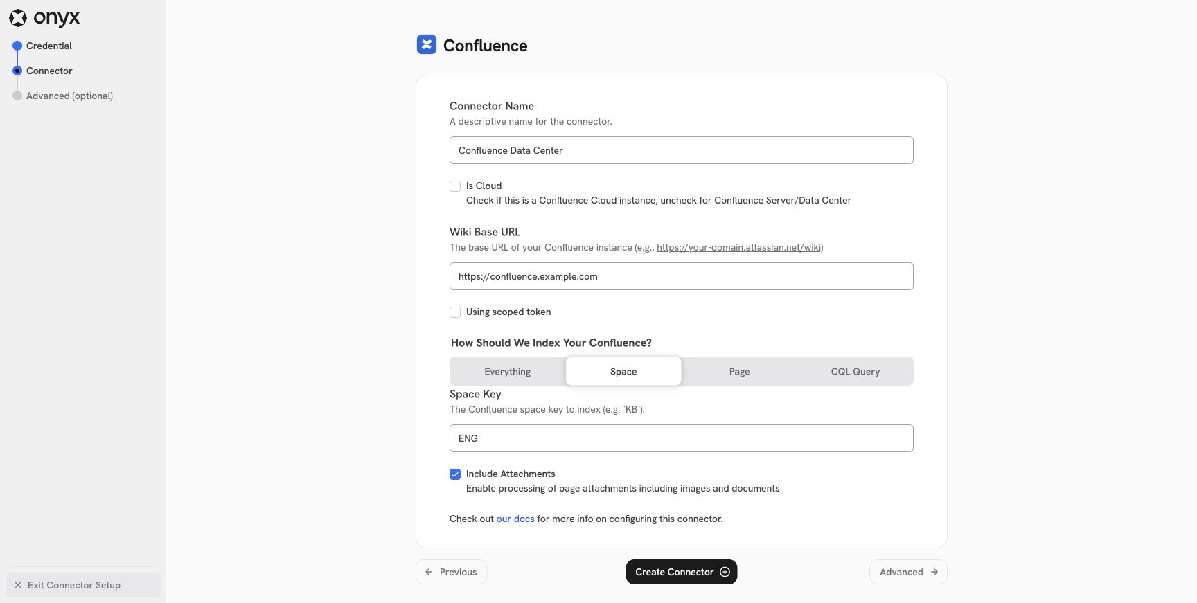 A Confluence Data Center connector with Is Cloud
disabled