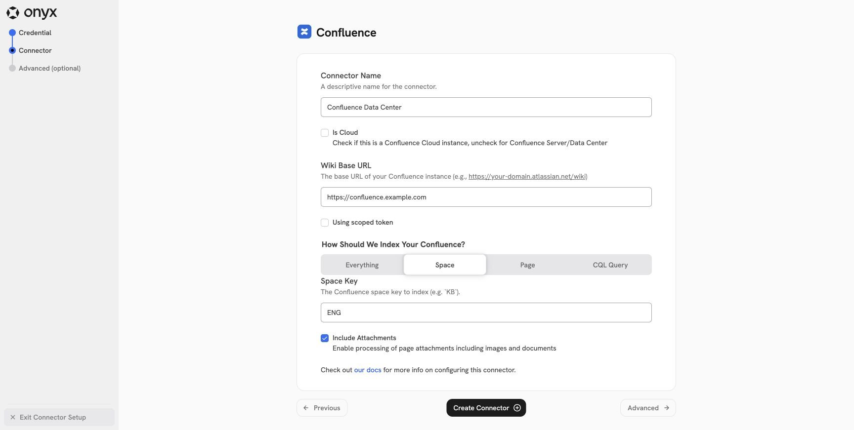 A Confluence Data Center connector with Is Cloud
disabled