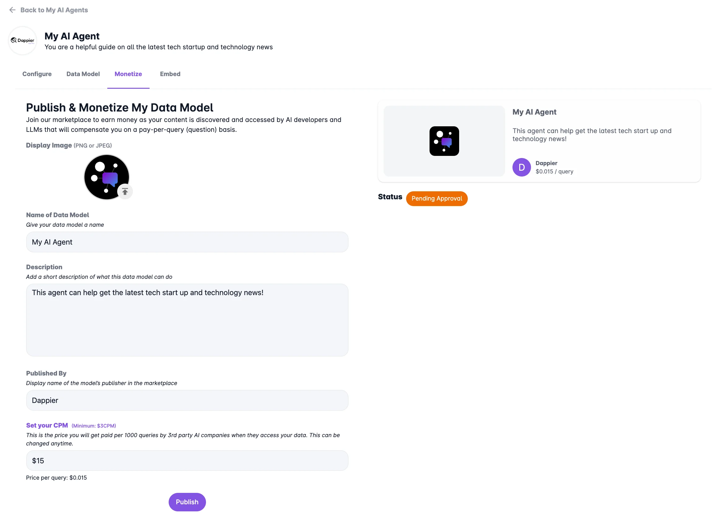 AI Agent Monetize Tab