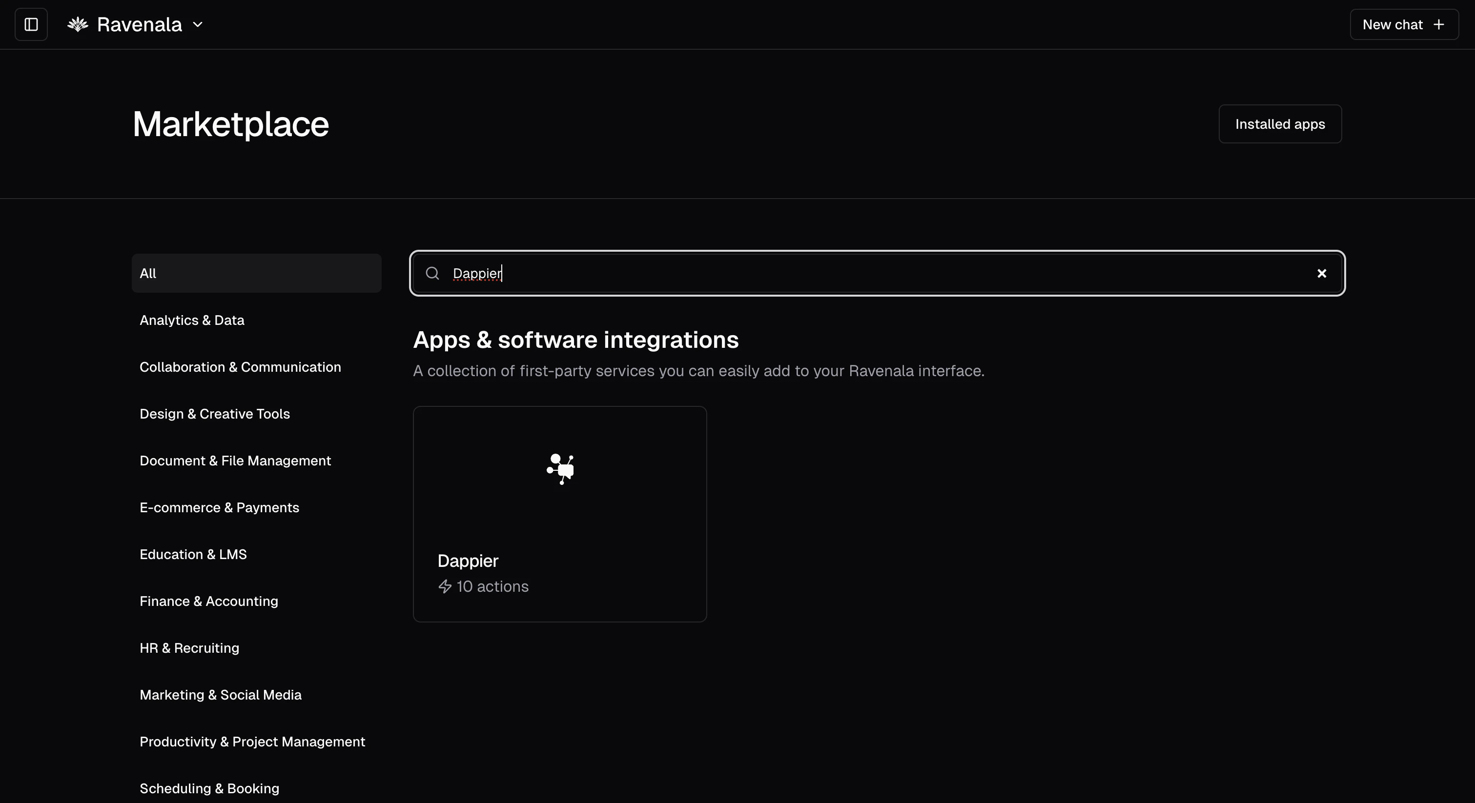 Ravenala Marketplace - Dappier App Installation