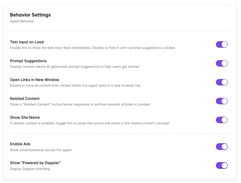 Behavior Settings