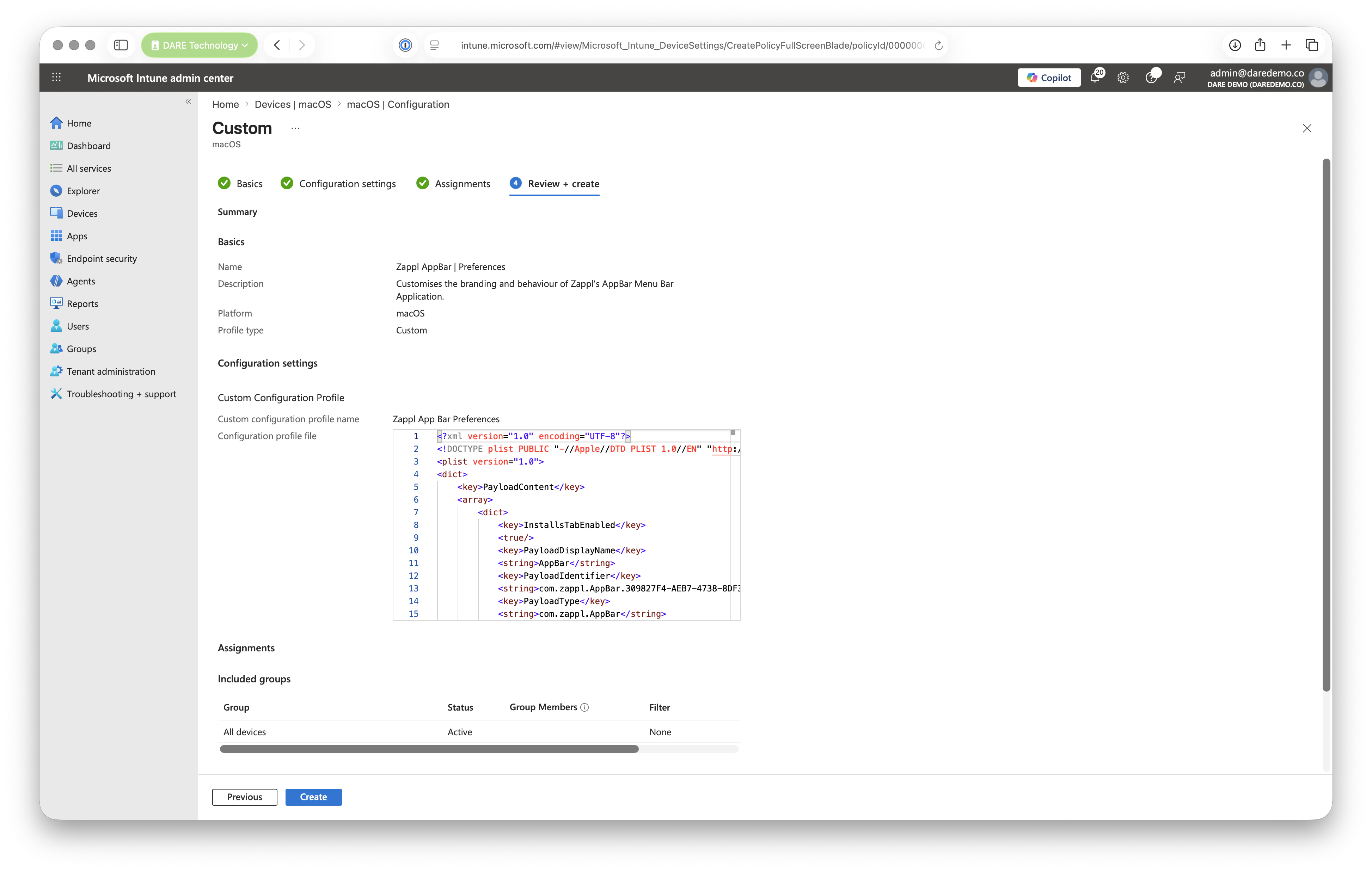 Intune AppBar Preferences