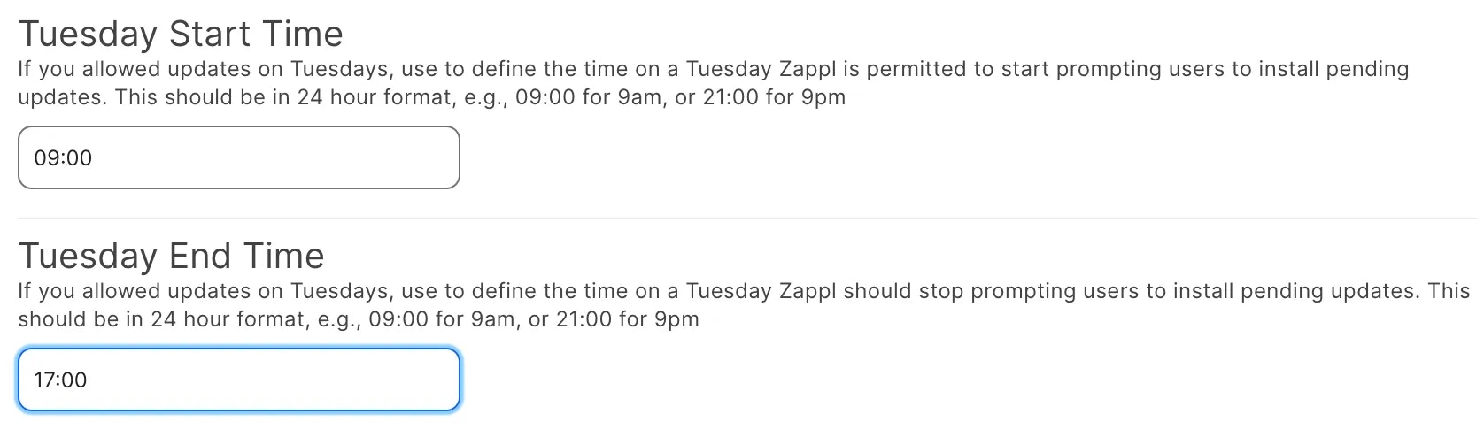 Run Limitation - Allowed Update Times