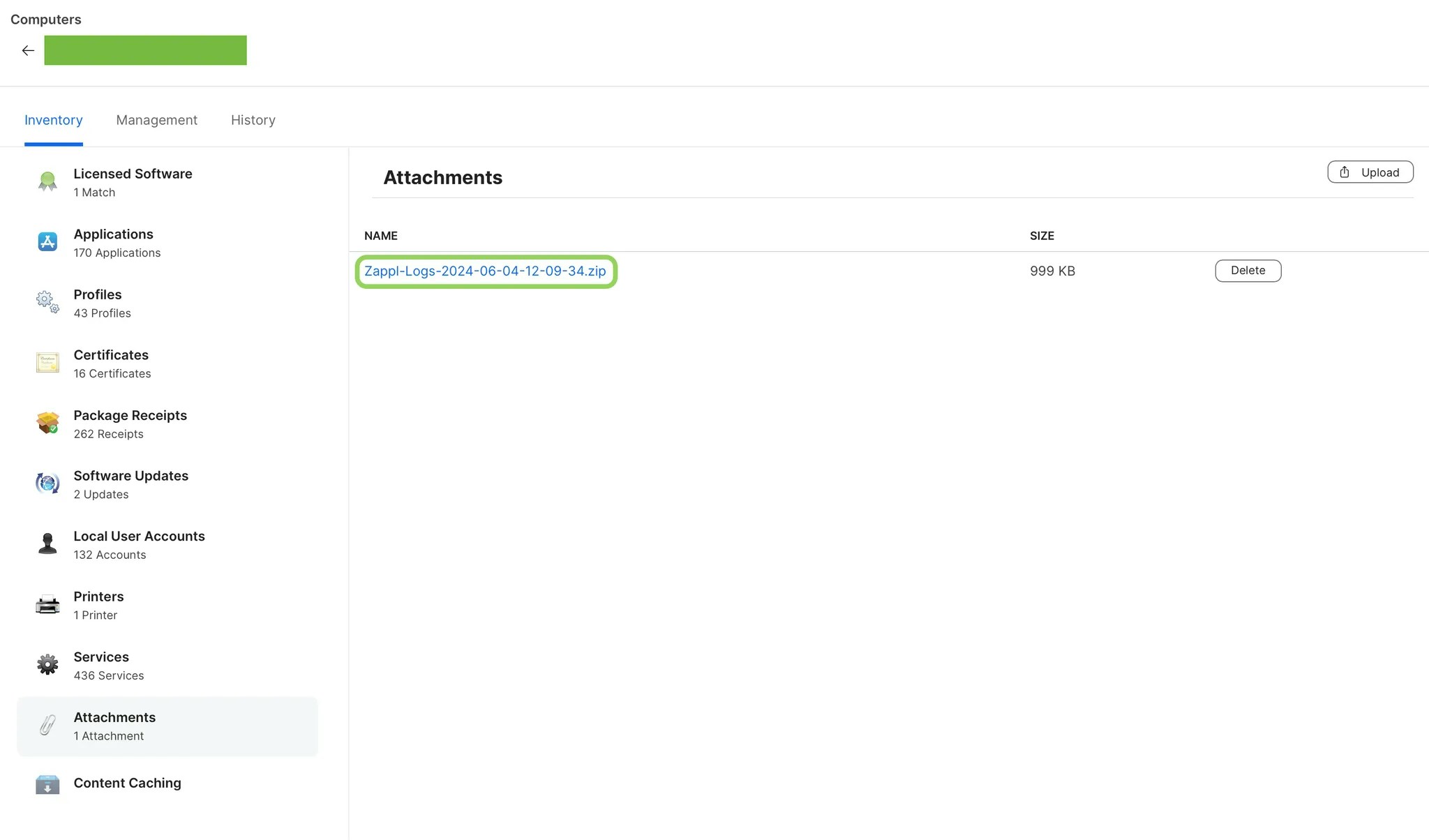 Log Collection MDM Attachment