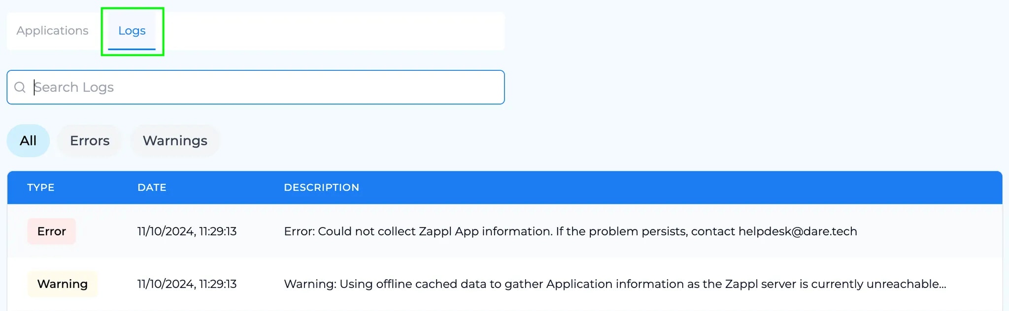 Portal Log View