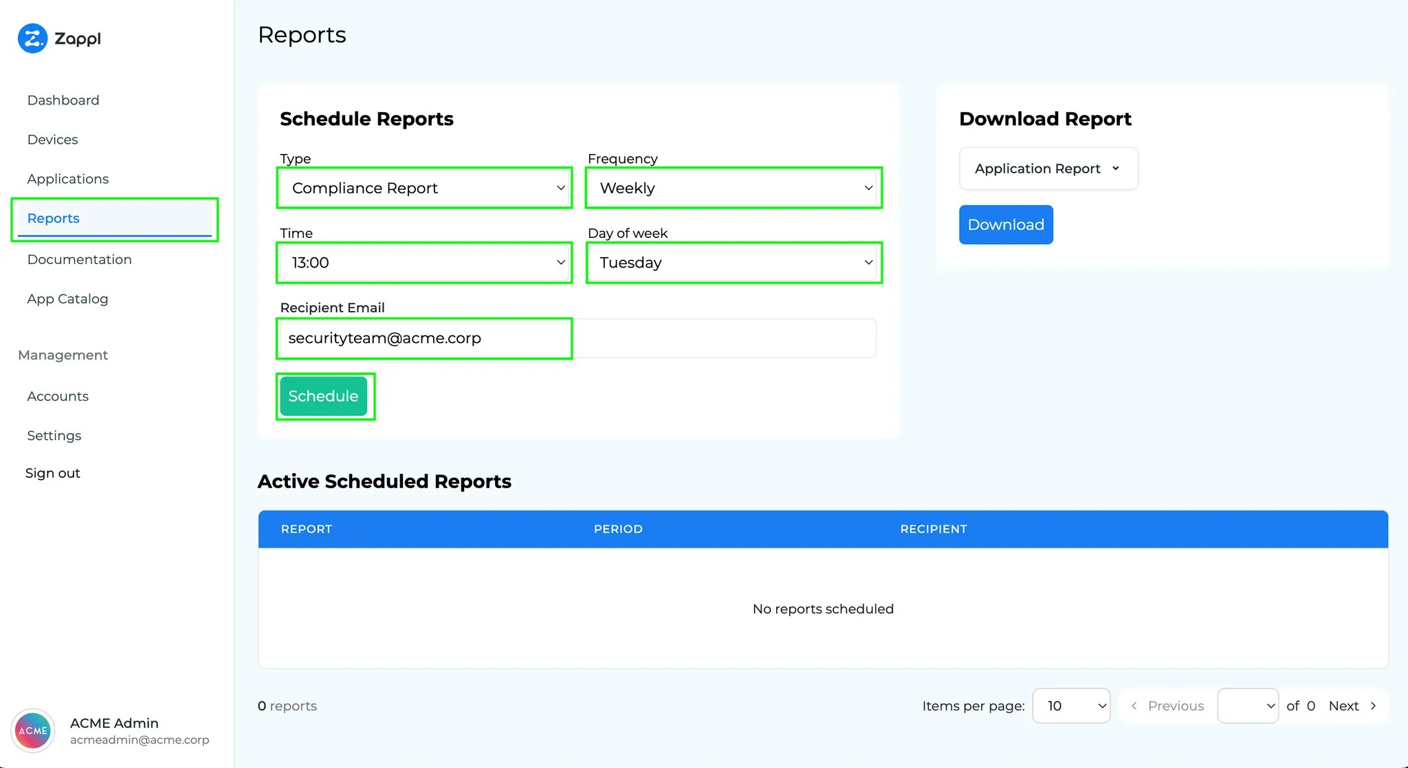 Portal Reports Email Scheduling