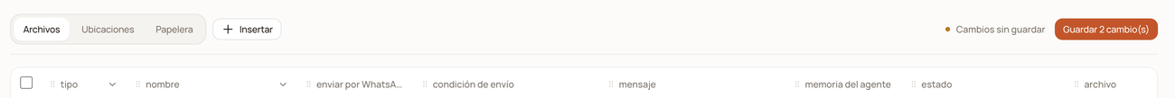«Guardar 2 cambio(s)» (Save 2 change(s)) button and the «Cambios sin guardar» (Unsaved changes) indicator