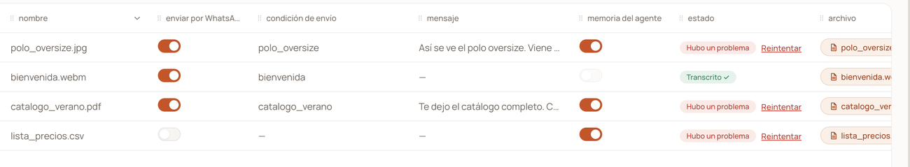 The Library's estado (status) column with the different indexing states