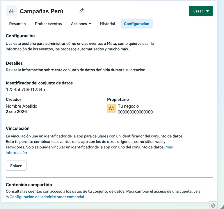 Dataset Settings tab with the ID