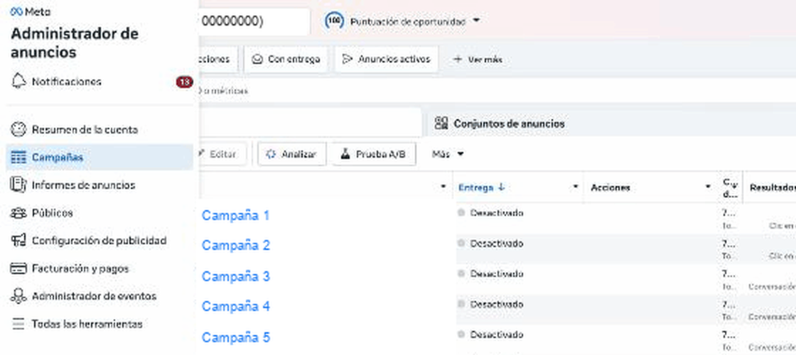 Ads Manager side menu with the Events Manager option
