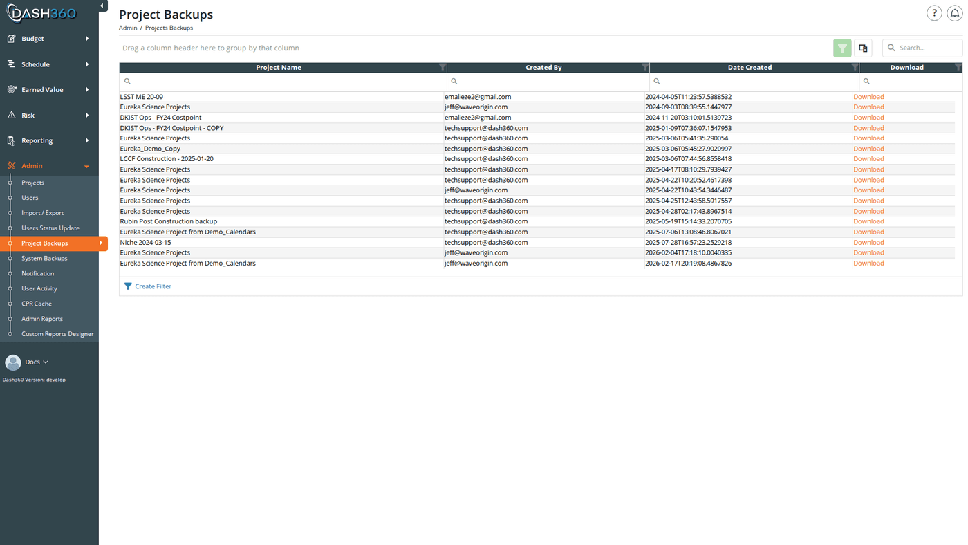 Project Backups Admin