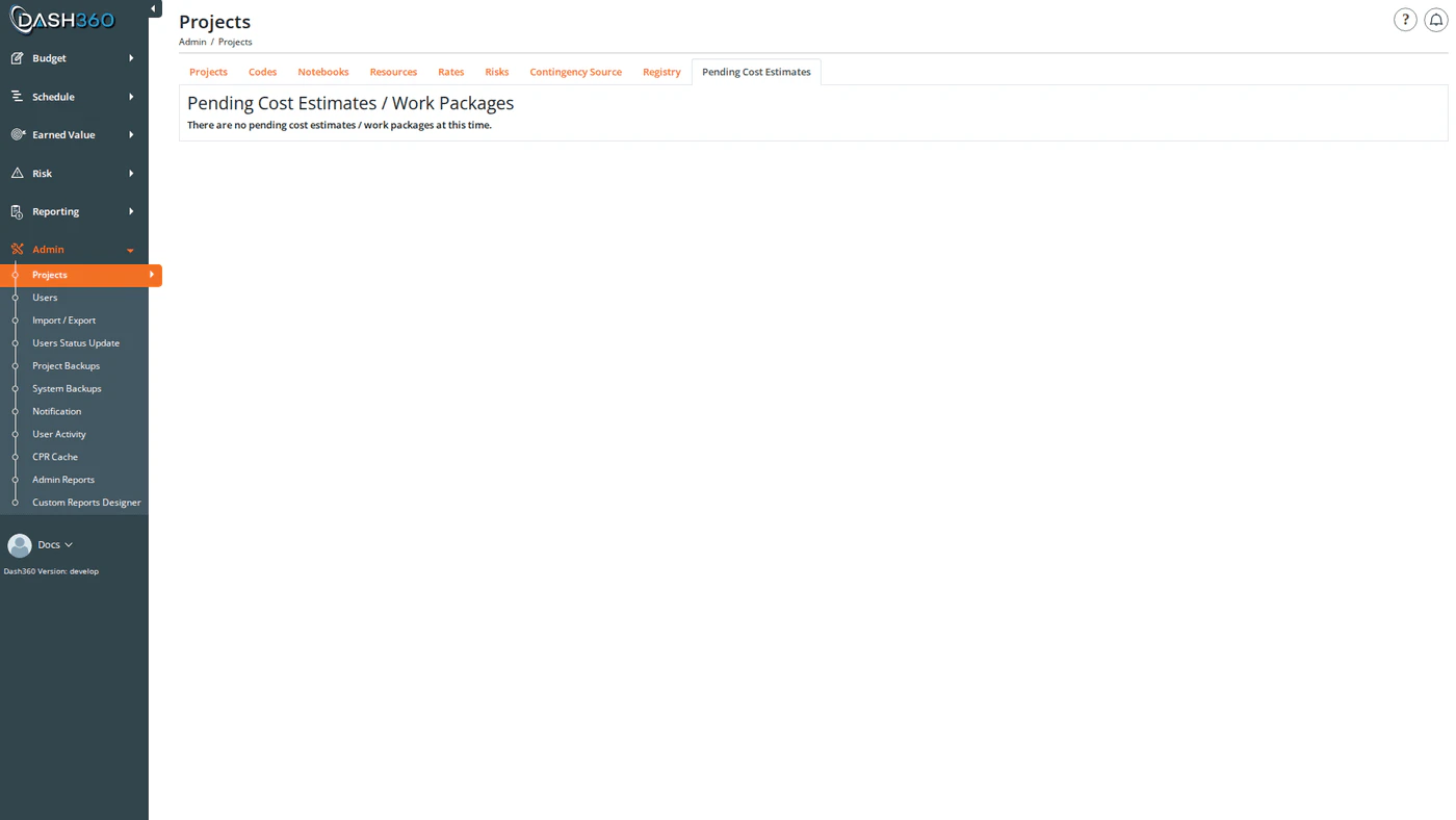 Pending Cost Estimates Admin