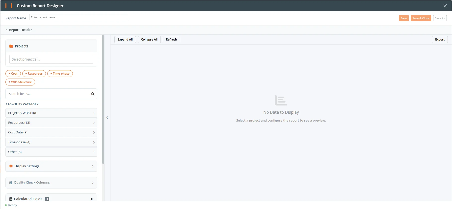 Flat Data Grid configuration: Selected Columns panel, Quick-Add buttons, and Display Settings