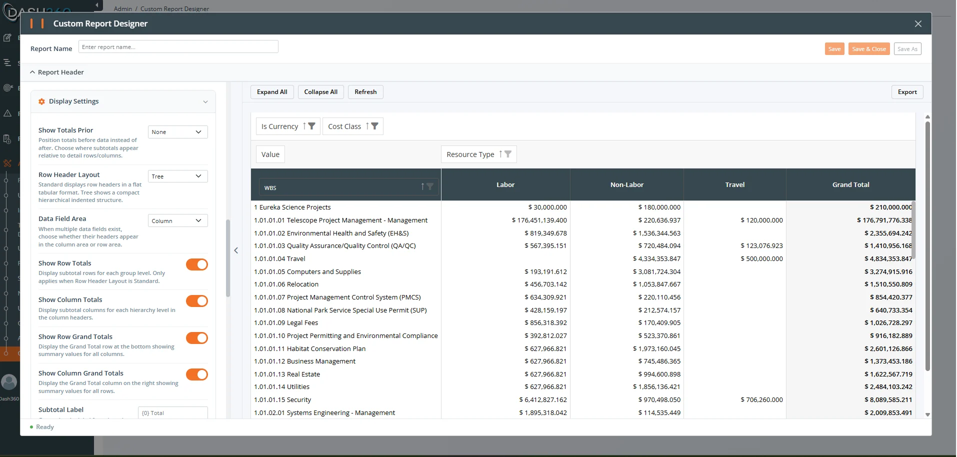 Pivot Display Settings: Layout, Totals, and Interaction options