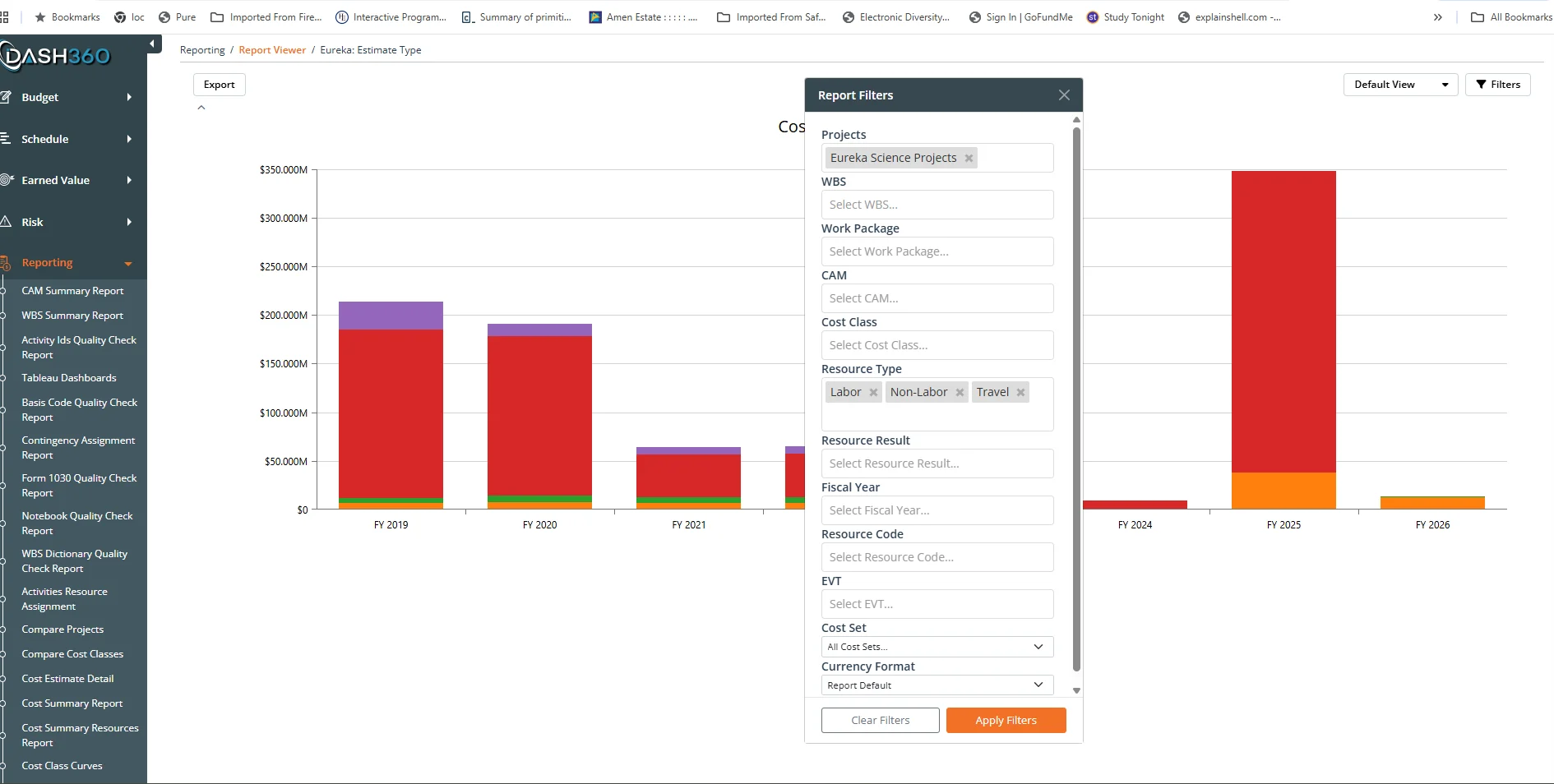 The report filter bar with several filters applied