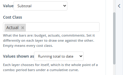 The Bars step with Cost Class set per layer, beside Value and the running-total option
