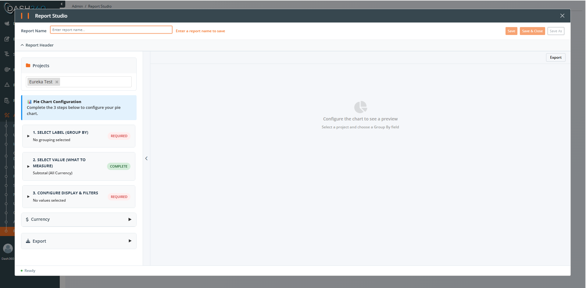 A chart wizard showing the collapsible steps with Required and Complete badges