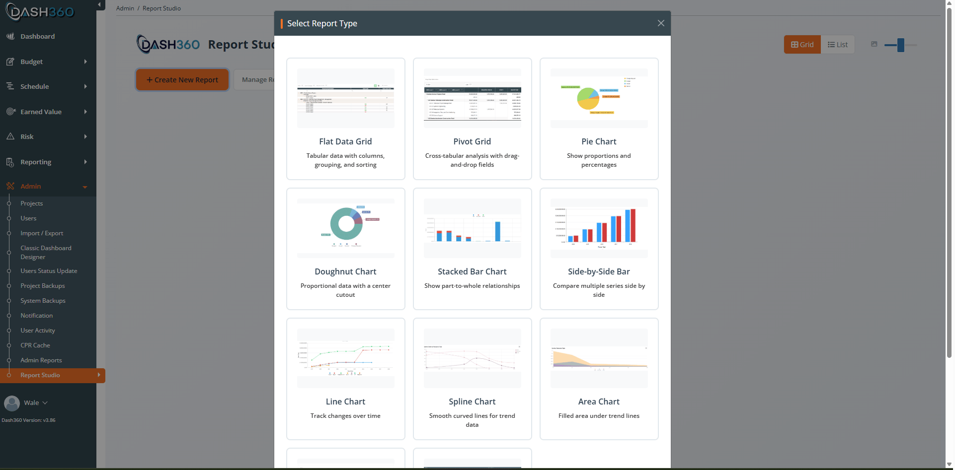 Select Report Type window