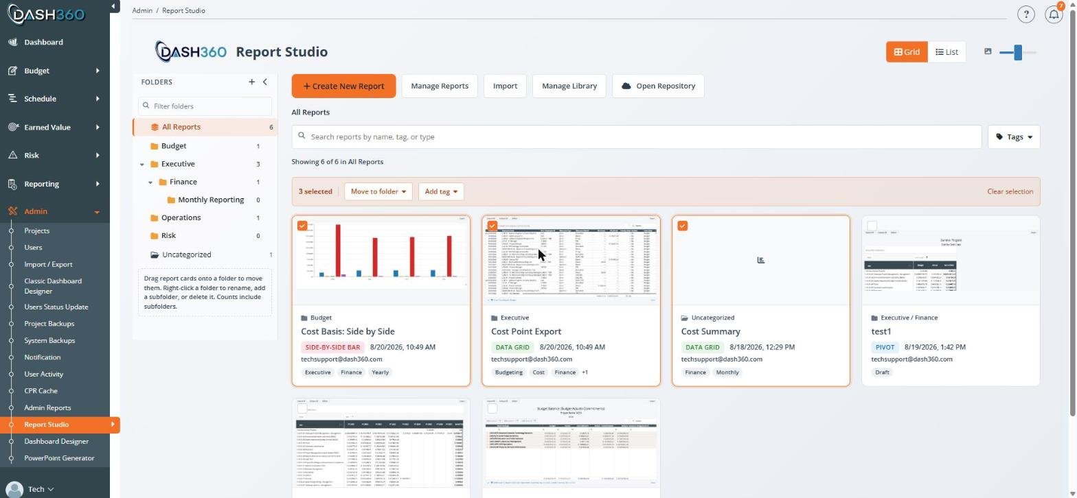 Selecting several reports to move or tag them together