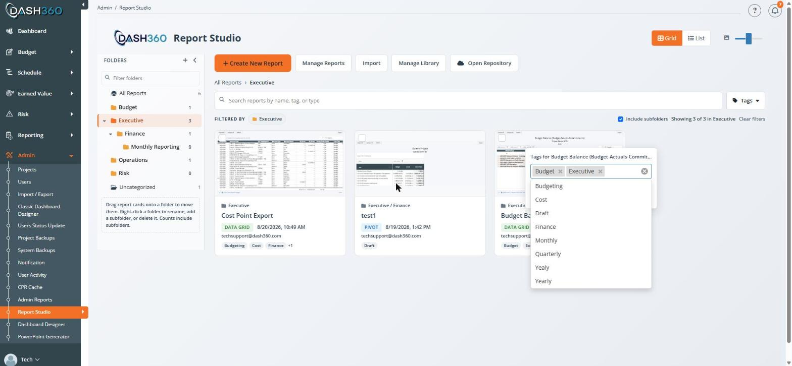 Tag editor open on a report card