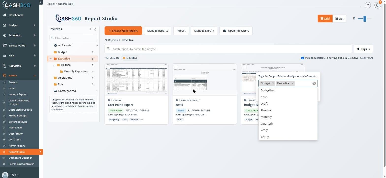 Tag editor open on a report card