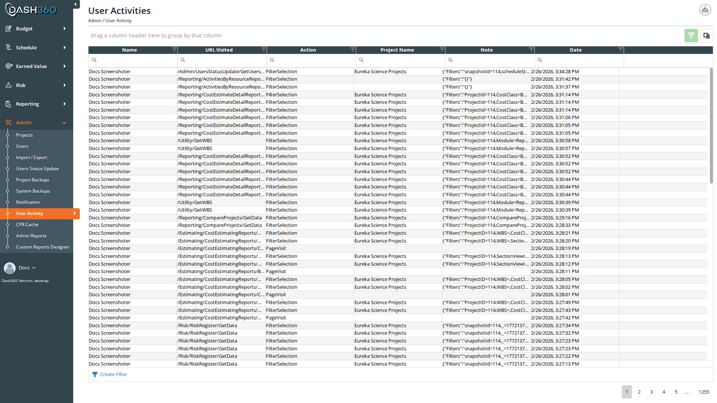 User Activity Admin