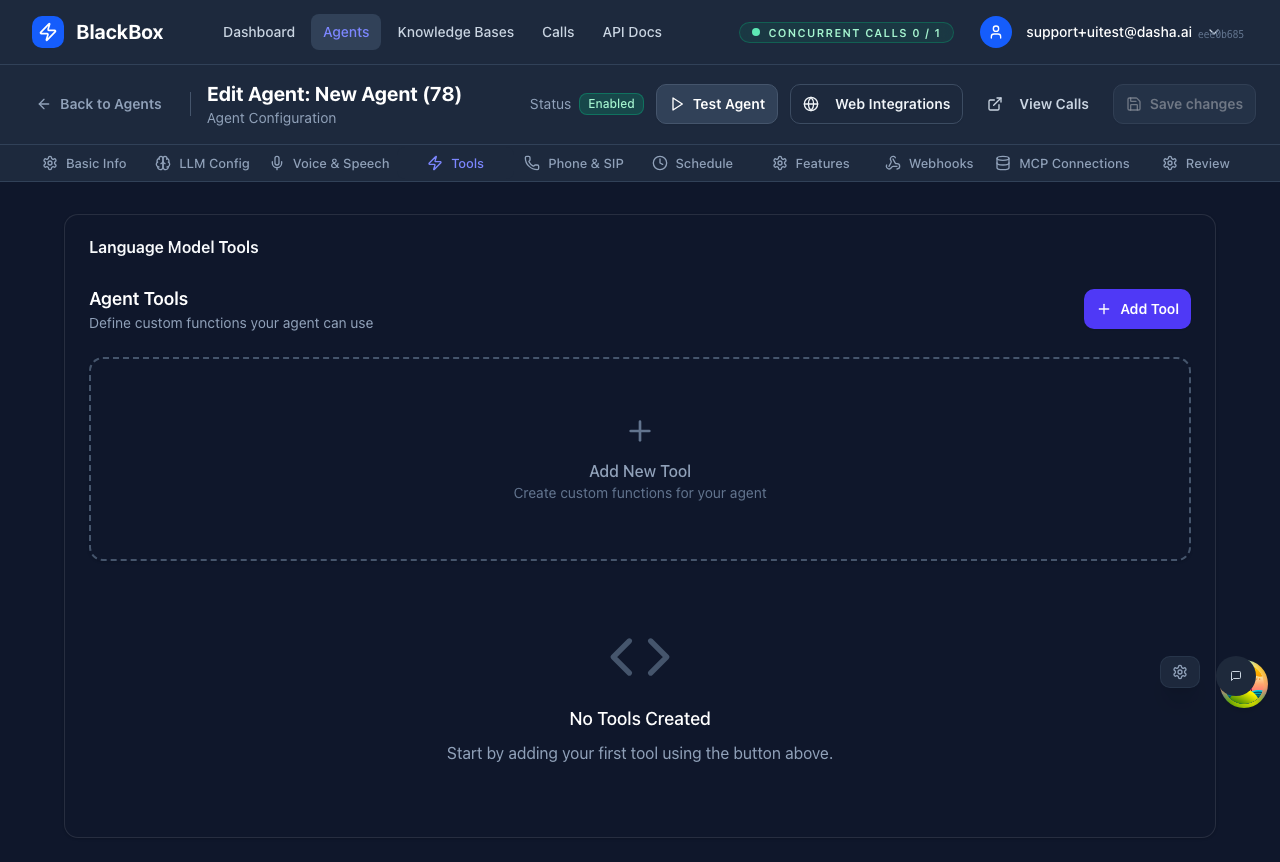 Tools configuration showing function definitions