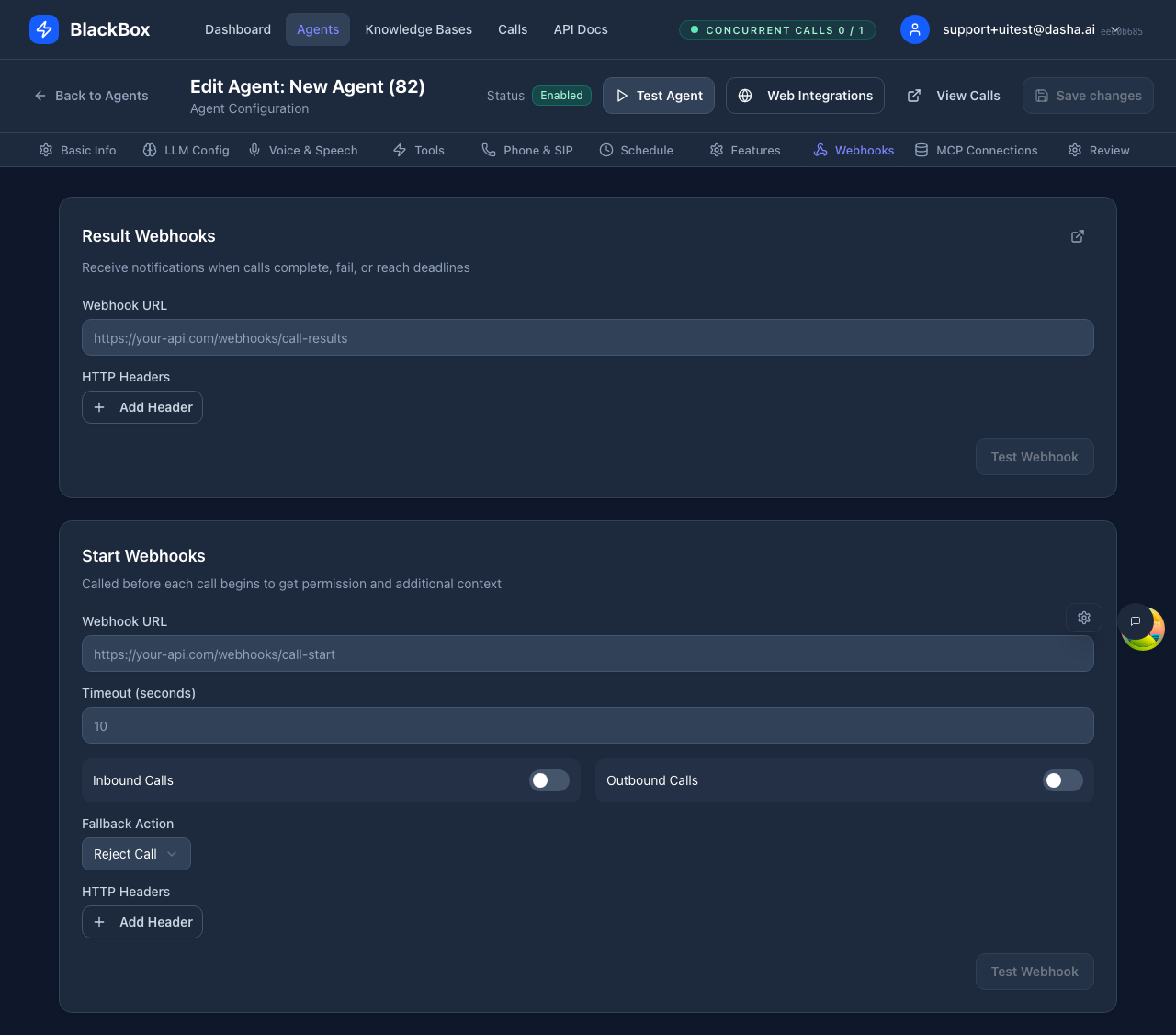 Webhooks configuration with Start and Result endpoints