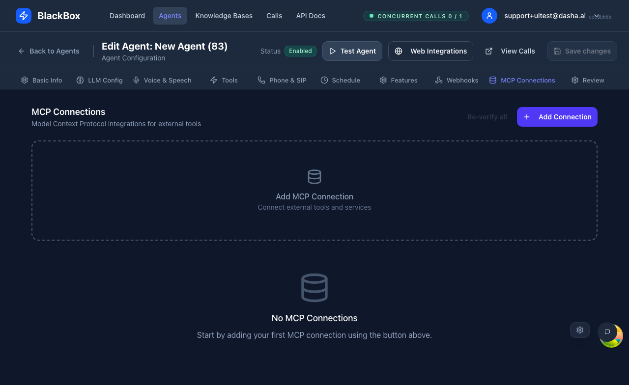 MCP Connections showing Model Context Protocol servers