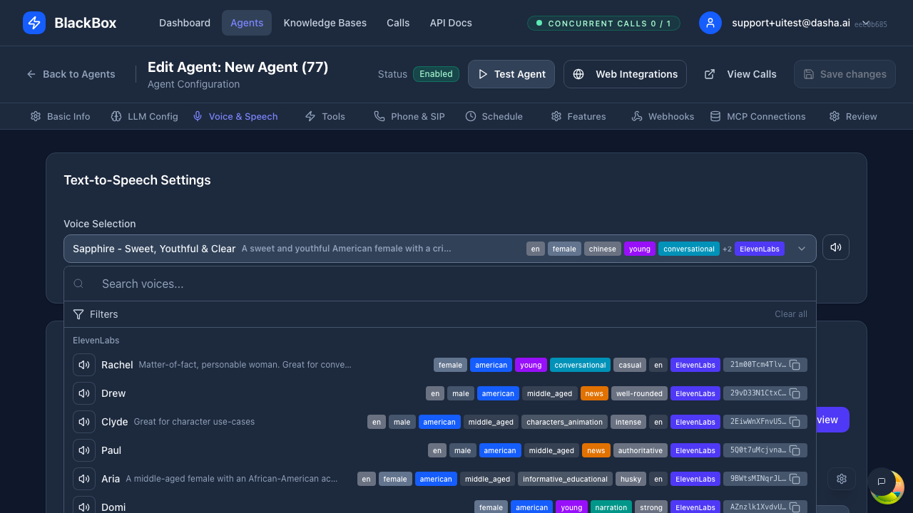 Voice preview widget with text input and play controls